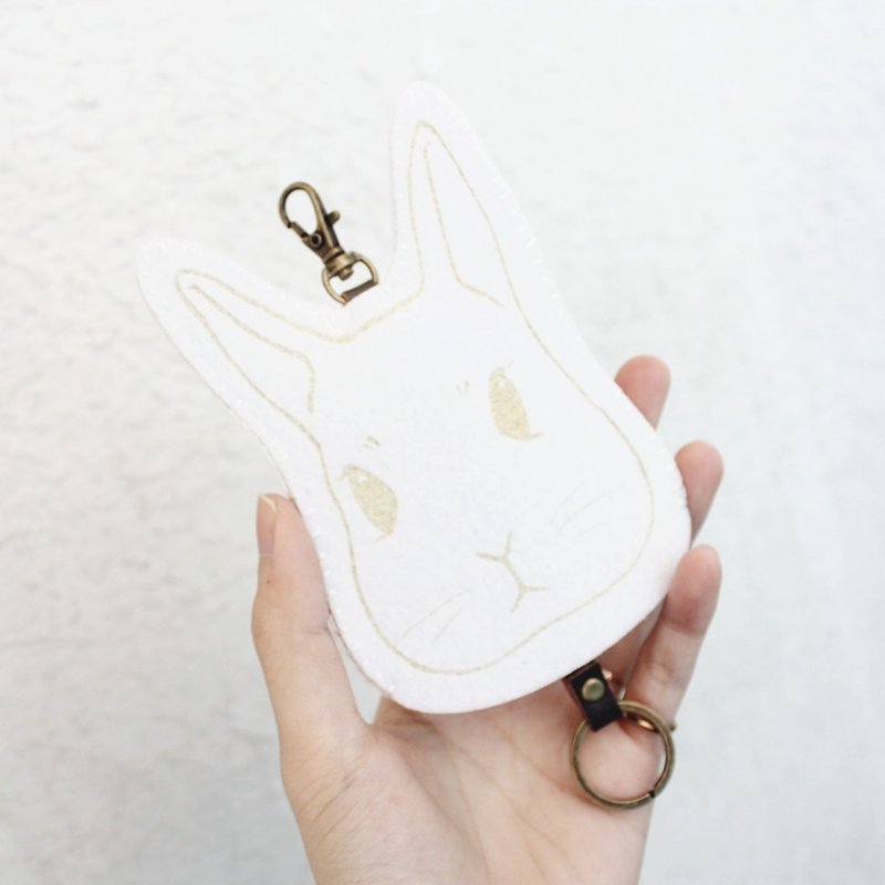 Animal-动物系列-羊毛毡钥匙包Key sets 钥匙套 <<低调白兔>> - 钥匙链/钥匙包 - 羊毛 白色