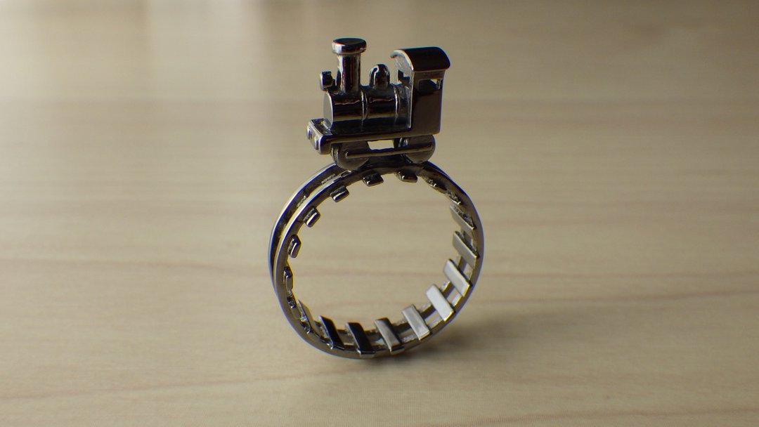 Steam Locomotive Ring - 戒指 - 其他金属 黑色