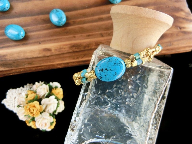 【UNA-优娜手作】水果糖系列-蓝绿松石▲天然石黄铜手链 ▲ 定制化 - 手链/手环 - 宝石 绿色