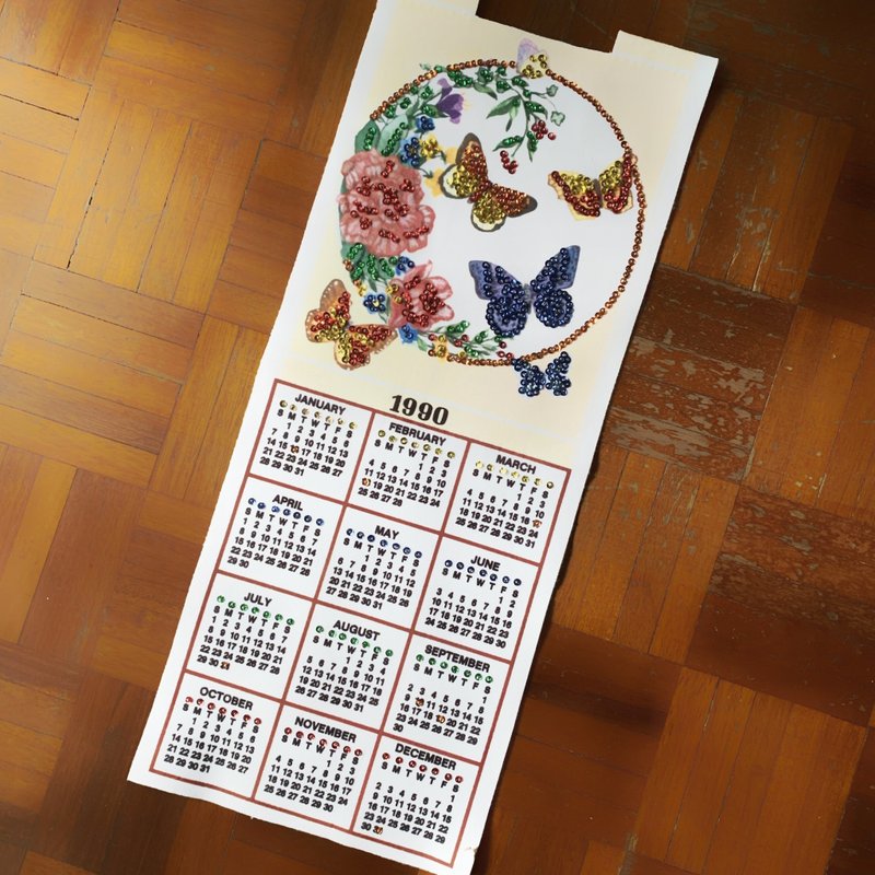 1990 美国早期布面月历 butterfly - 摆饰 - 棉．麻 多色