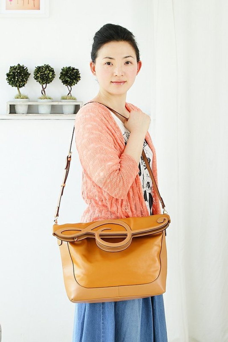 音谱肩提两用包　MU012 - 侧背包/斜挎包 - 真皮 黄色