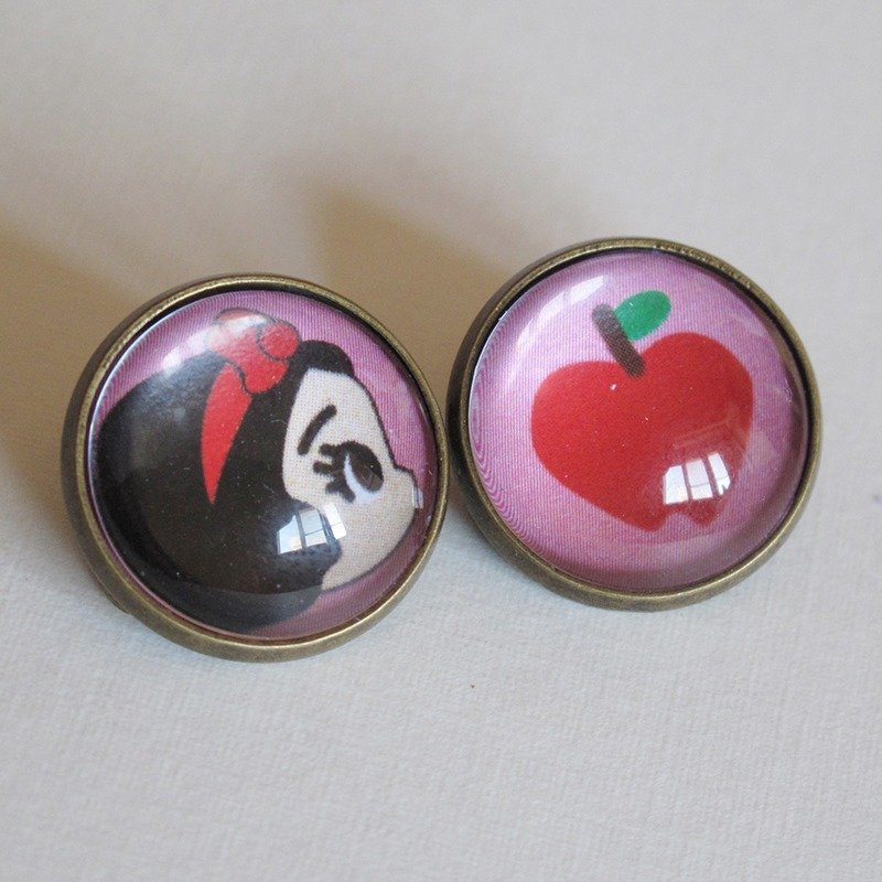 圆形耳夹耳针 - 白雪公主爱吃苹果 - 耳环/耳夹 - 其他材质 粉红色