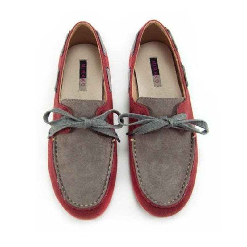Two Tone Boat Shoes M1106A GreyBurgundy - 女款牛津鞋/乐福鞋 - 棉．麻 灰色