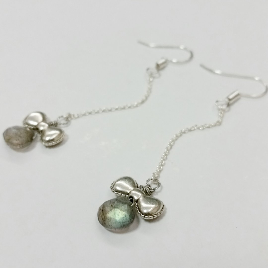 silver-plated earling with labradorite -切面拉长石长耳环 - 耳环/耳夹 - 宝石 蓝色
