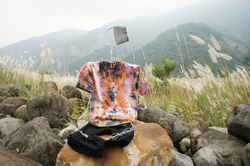 手工染全棉T-shirt 褐色焦糖砖 - 男装上衣/T 恤 - 棉．麻 咖啡色