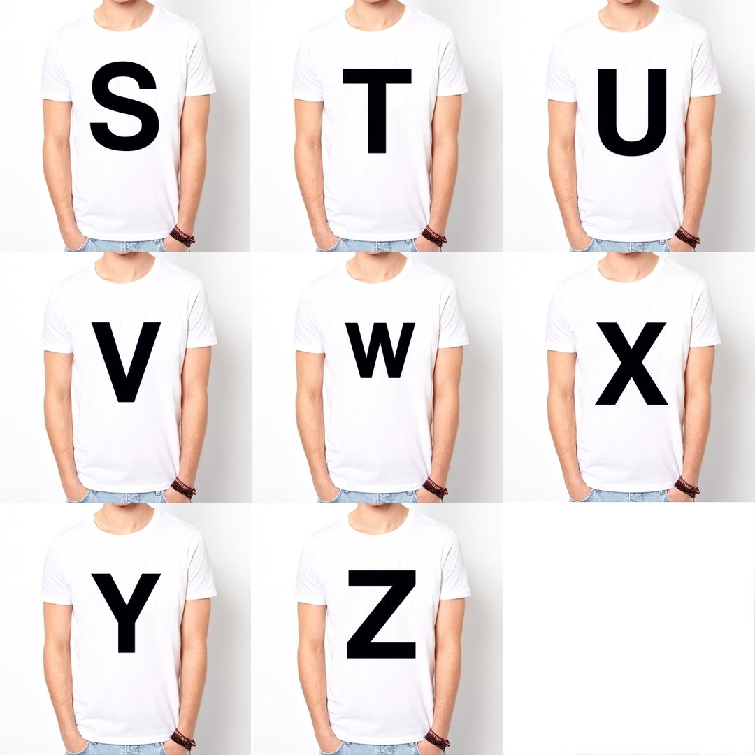 Big S T U V W X Y Z 短袖T恤-白色 英文字母 设计 文字 时尚 - 男装上衣/T 恤 - 棉 白色