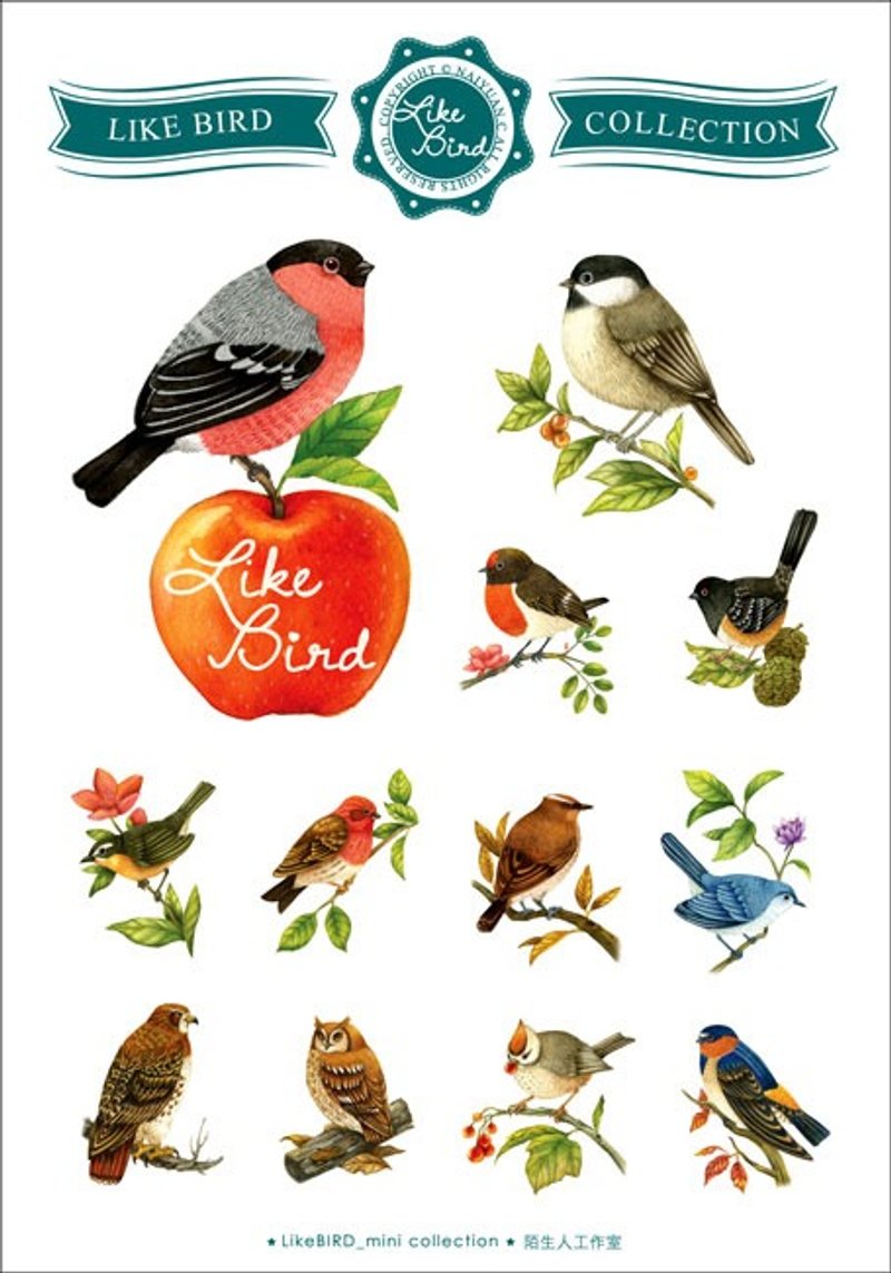 古典欧风精致手绘水彩小鸟 透明贴纸 - 贴纸 - 防水材质 