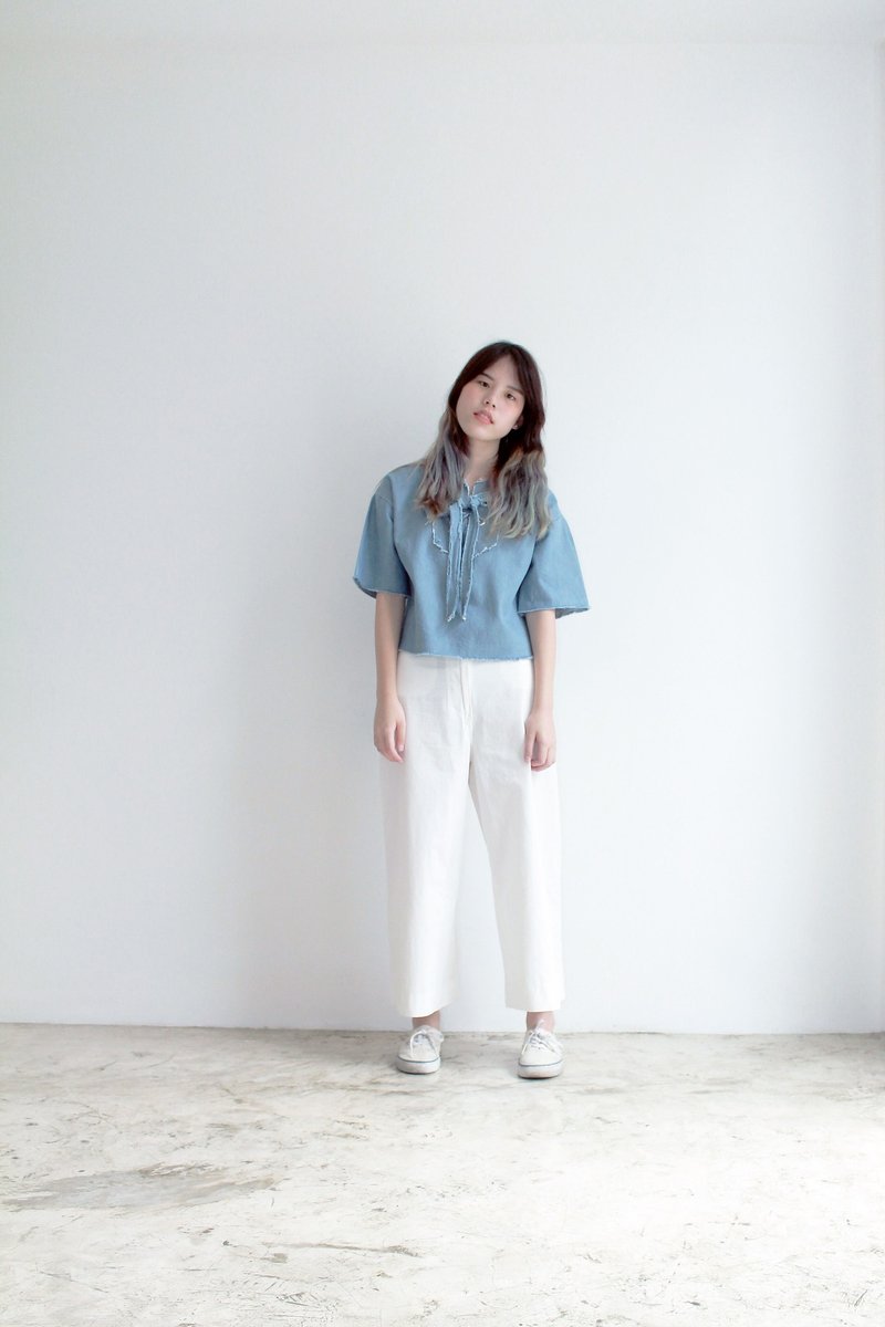 LIGHT DENIM LACE UP TOP - 女装上衣 - 其他材质 蓝色