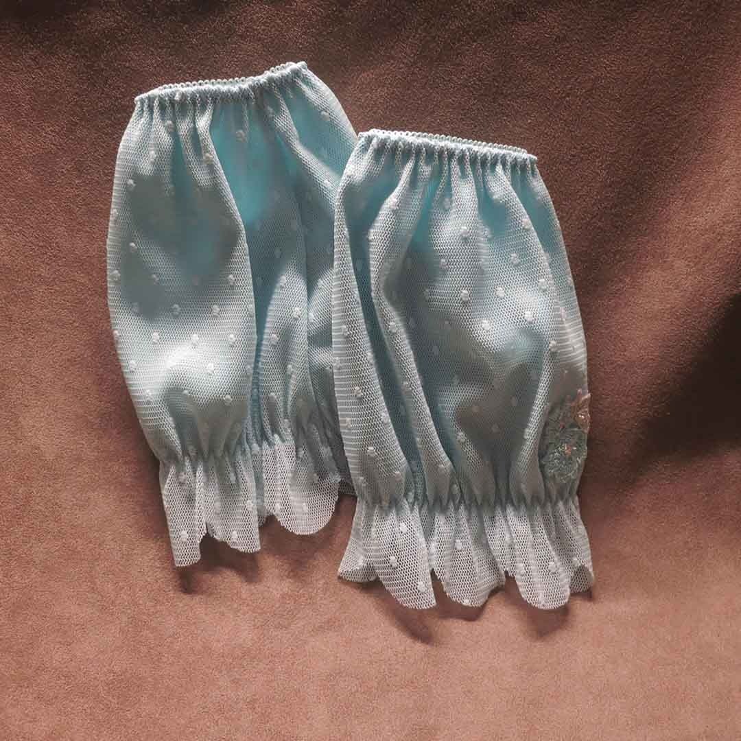 快速出货 蓝色手作蕾丝袖套 公主风 防尘手套 袖口装饰 - 手套 - 棉 多色