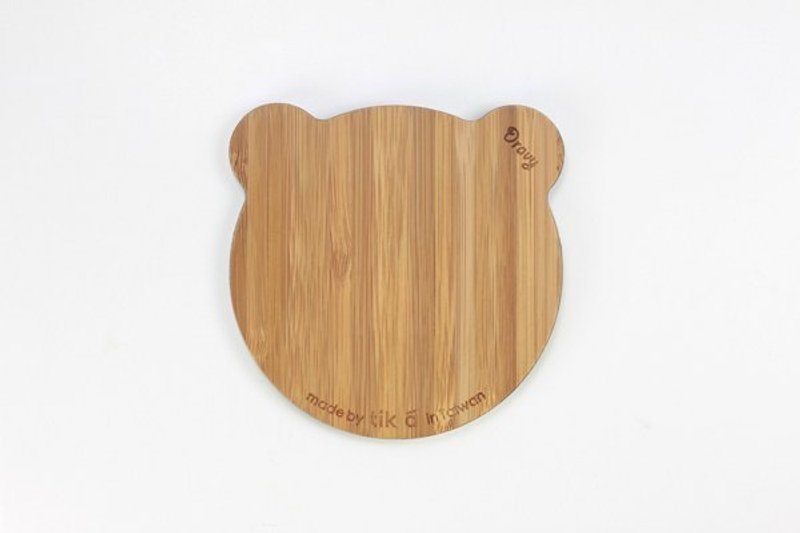 动物饼干杯垫-小熊｜含雷雕姓名优惠｜台湾制作｜独一无二｜手作礼物｜ - 杯垫 - 竹 咖啡色