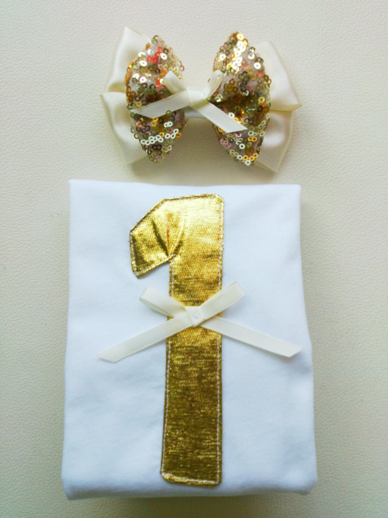 Oops！tutu - 小公主长袖棉T(含发饰)【数字1-★闪耀金★】弥月生日礼盒 - 其他 - 其他材质 白色