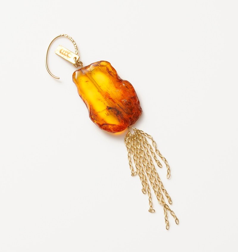 琥珀耳环（单耳） - 耳环/耳夹 - 其他金属 金色