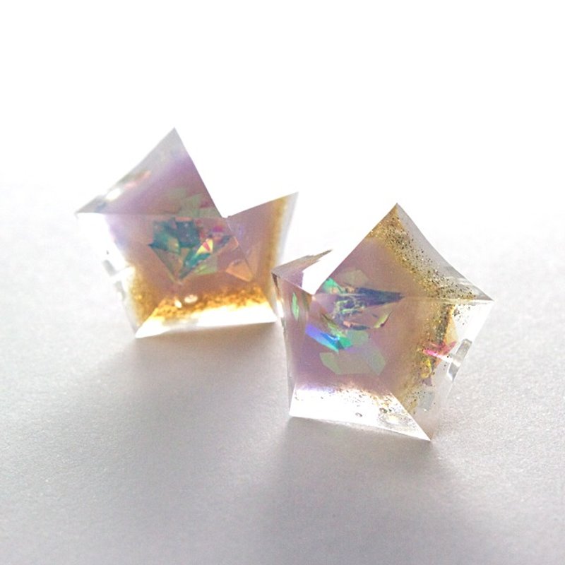 Pentagon earrings (thorn flower) - 耳环/耳夹 - 其他材质 金色