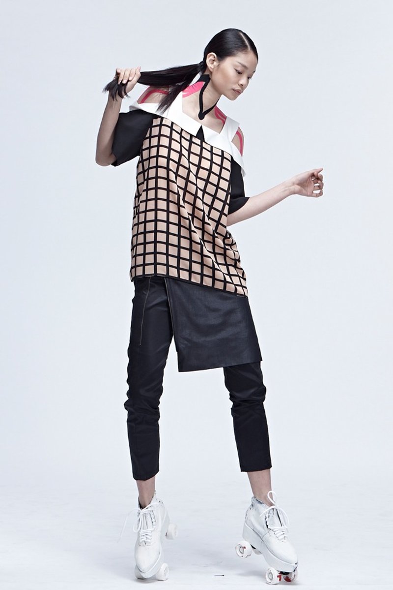 格纹露肩上衣 - 女装上衣 - 其他材质 粉红色