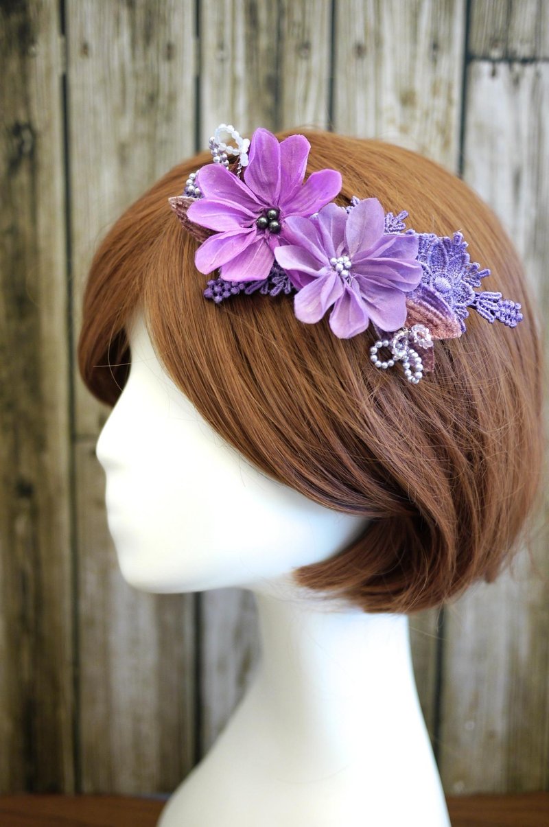 《Being of Love》西式婚礼手工制晚装髪饰／雏菊手工染色丝花新娘头饰／结婚配饰（二色入）（免运费） - 发饰 - 其他材质 紫色