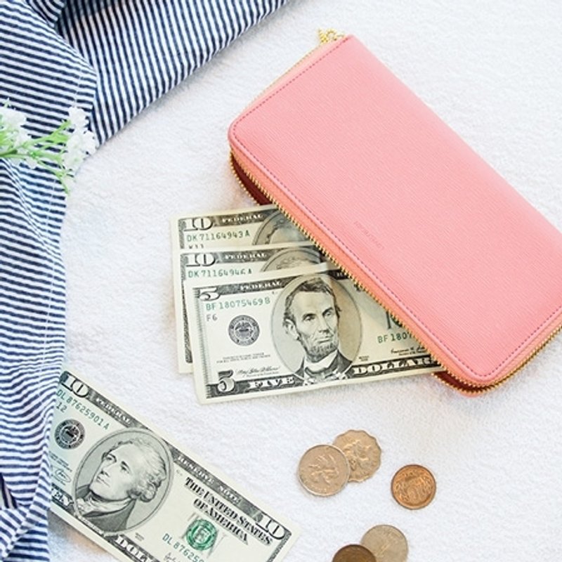 Dessin x Jamstudio-蝶结拉链名媛长夹L-宝贝粉,JSD78230 - 皮夹/钱包 - 真皮 粉红色