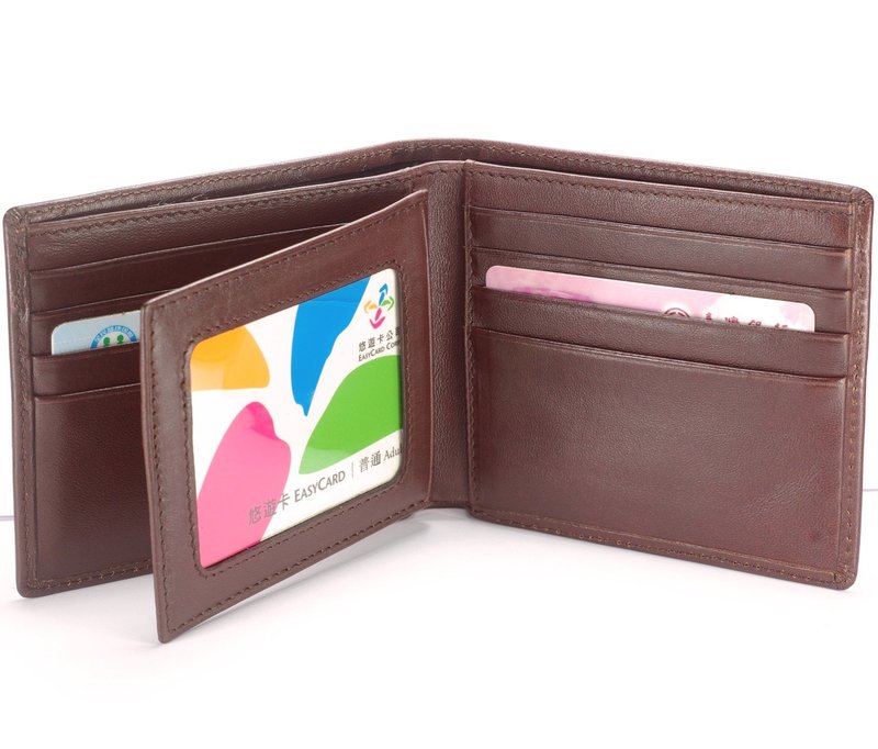 时尚男短夹真皮皮夹 11卡相片 褐色 付费定制刻字服务 - 皮夹/钱包 - 真皮 咖啡色