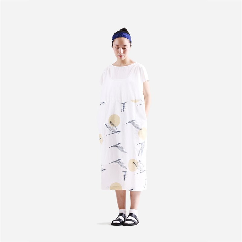 宽松款拼接印花连衣裙 - 裙子 - 其他材质 白色