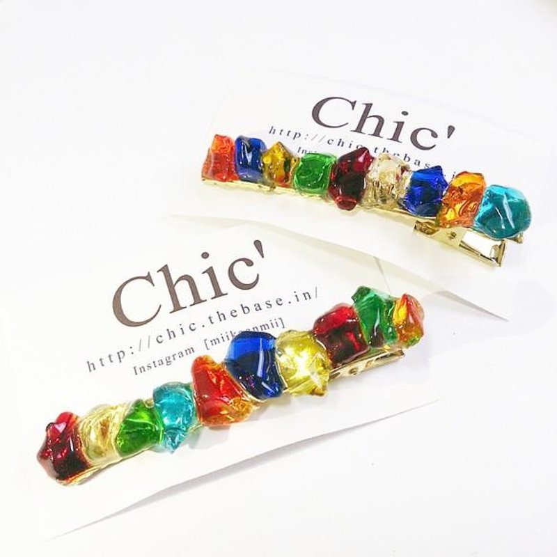 [Rainbow colored] Ryukyu glass Hair Crip - 发饰 - 其他金属 