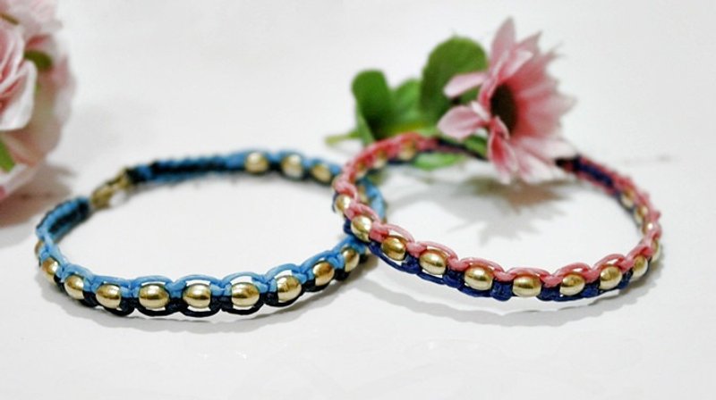 泰国蚕丝蜡线X黄铜＊双人俩俩＊(一对) //可以自选颜色//-情人节- - 手链/手环 - 蜡 粉红色