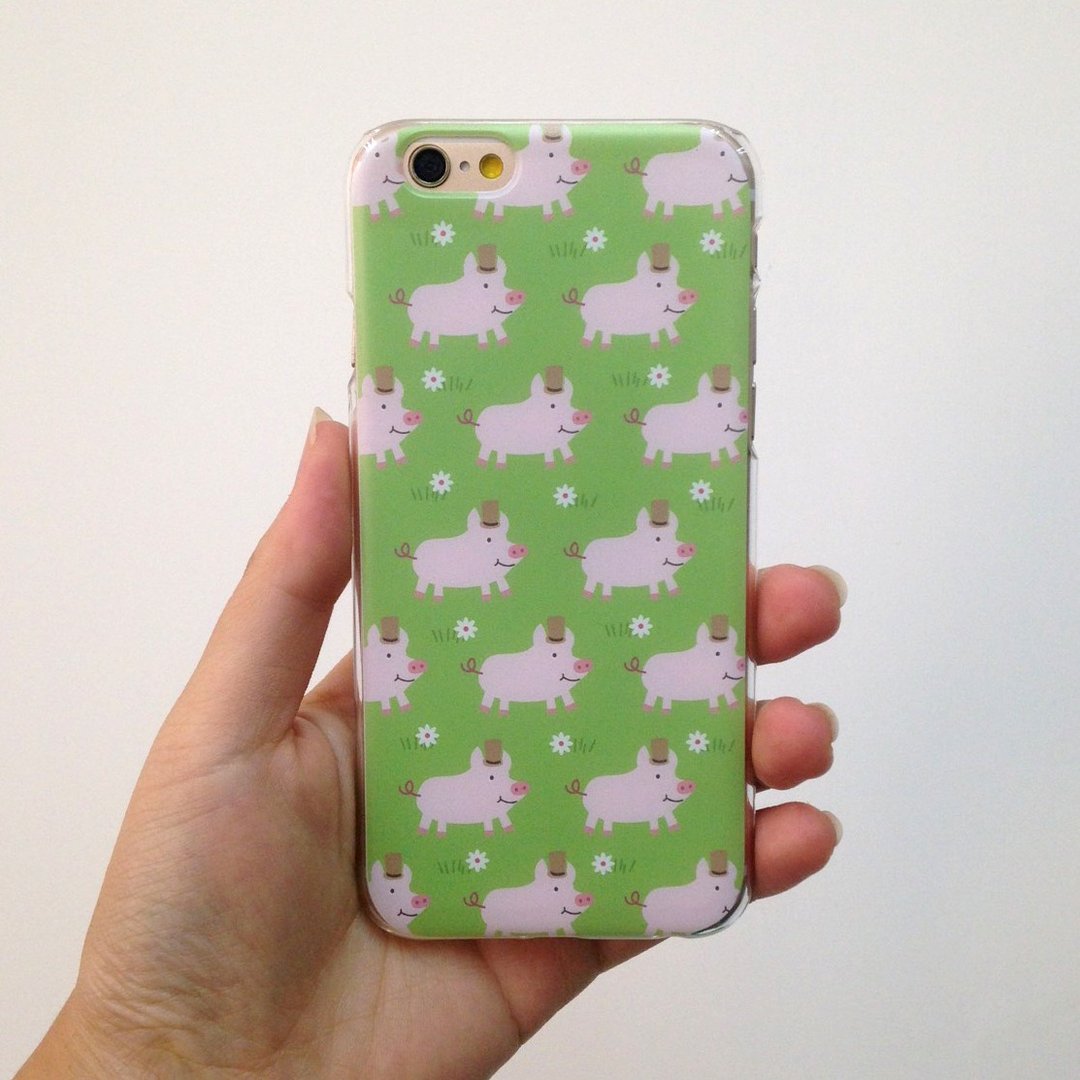 香港原创设计 小猪图案 iPhone X,  iPhone 8,  iPhone 8 Plus, iPhone 7, iPhone 7 Plus, iphone 6/6S , iphone 6/6S PLUS, Samsung Galaxy Note 7 透明手机壳 - 手机壳/手机套 - 塑料 绿色