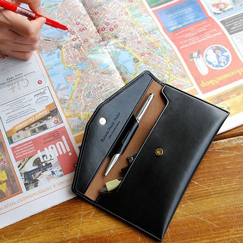 PLEPIC-Episode真爱信笺皮革笔袋-尊爵黑,PPC92153 - 铅笔盒/笔袋 - 真皮 黑色