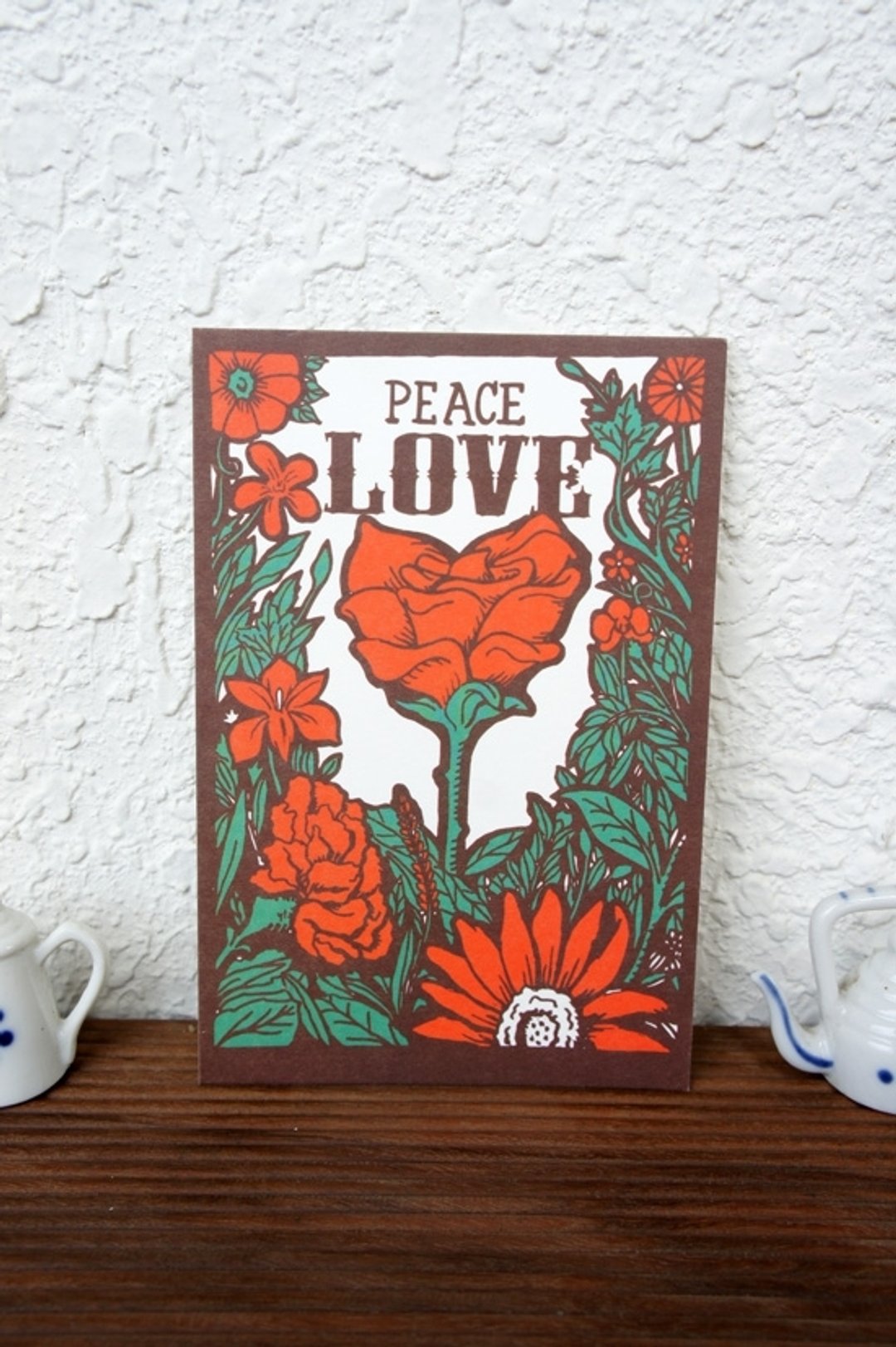 爱与和平的花 插画明信片 - 卡片/明信片 - 纸 红色