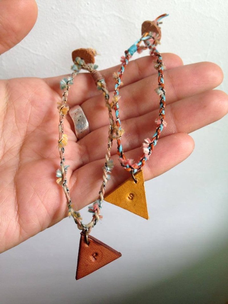 嬉皮编织手链(刻印A to Z)_手染皮革 - 手链/手环 - 真皮 蓝色