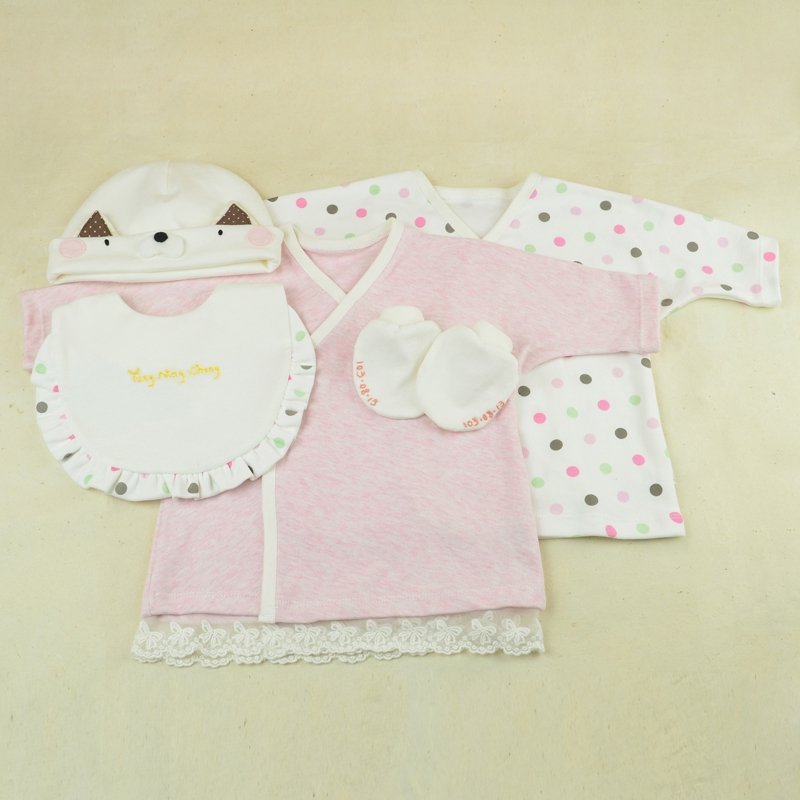 定制化手工新生儿5件组礼盒（俏皮猫儿小公主） - 满月礼盒 - 绣线 多色