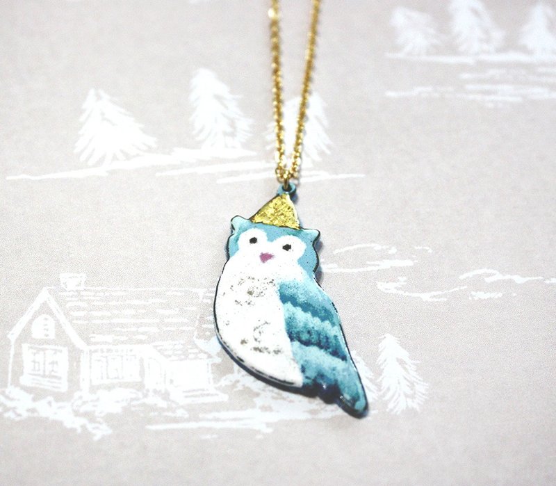 参加派对的猫头鹰---珐琅项链  冬季限定 - 项链 - 珐琅 白色