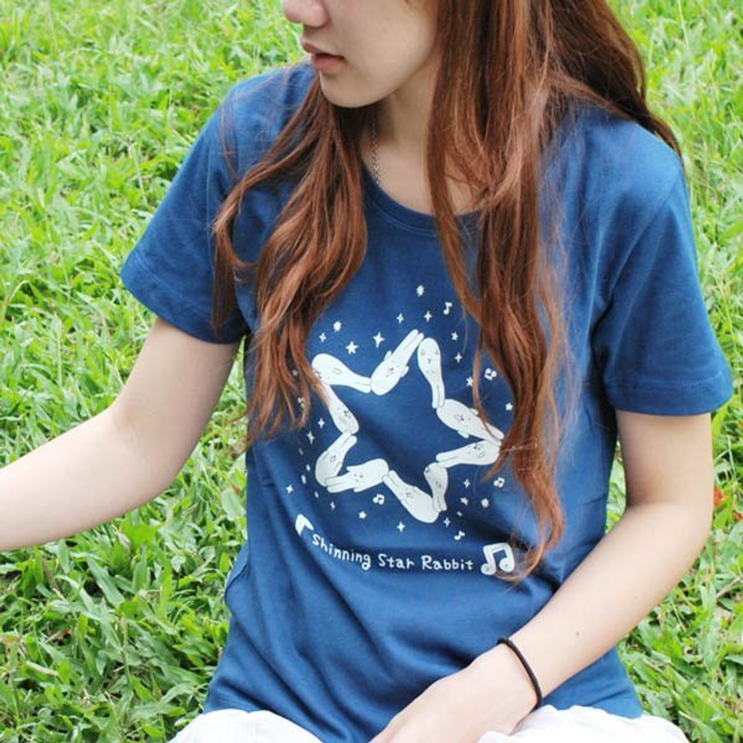 麻糬兔星星闪亮亮T-shirt(复古蓝) 剩xs - 女装 T 恤 - 棉 