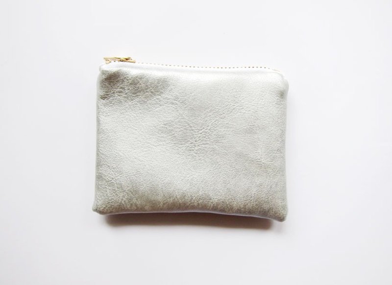 圣诞交换礼物 银色 拉链包 零钱包 简约 人造皮革 仿皮革 迷你版 - 零钱包 - 真皮 银色