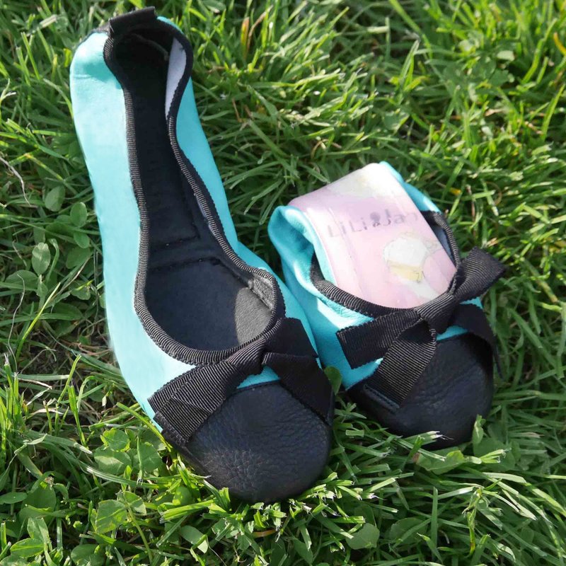 【优雅小舞曲】折叠芭蕾舞鞋_黑头蒂芙尼蓝 - 芭蕾鞋/娃娃鞋 - 真皮 蓝色