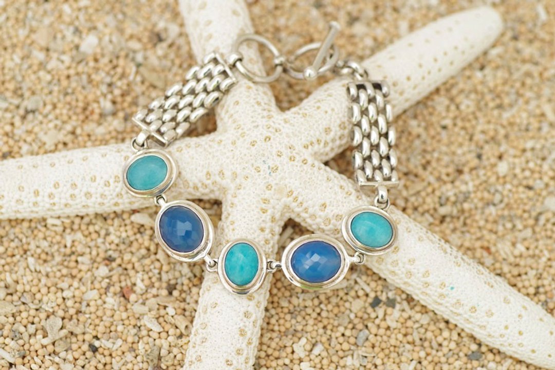 Bracelet amazonite and blue agate - 手链/手环 - 宝石 蓝色