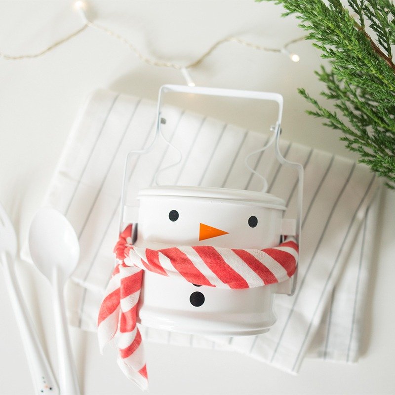 ::圣诞快乐::可爱的小雪人泰国传统便当盒附餐垫 - 厨房用具 - 珐琅 白色