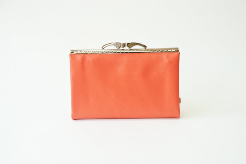 羊皮口金手拿包-珊瑚橘 - 其他 - 真皮 橘色