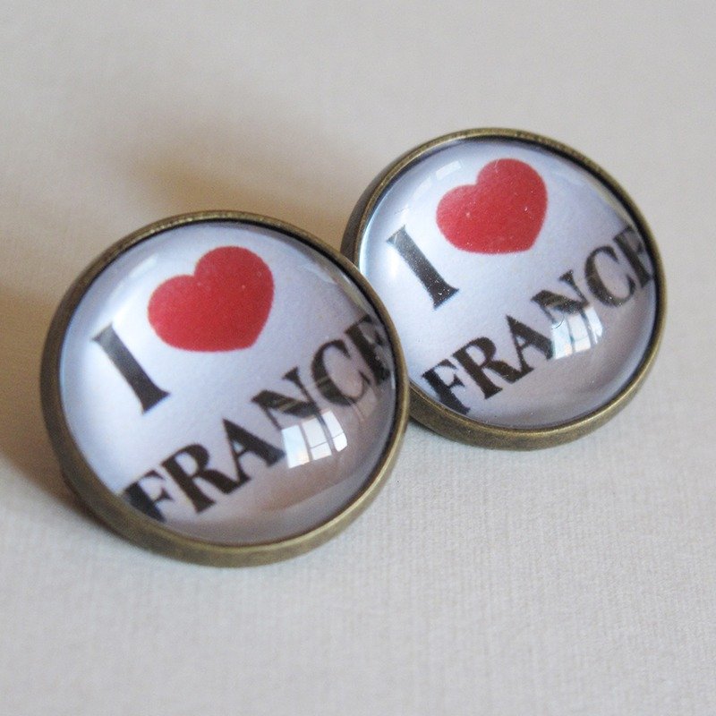 圆形耳夹耳针 - 我爱法国 - 耳环/耳夹 - 其他金属 白色