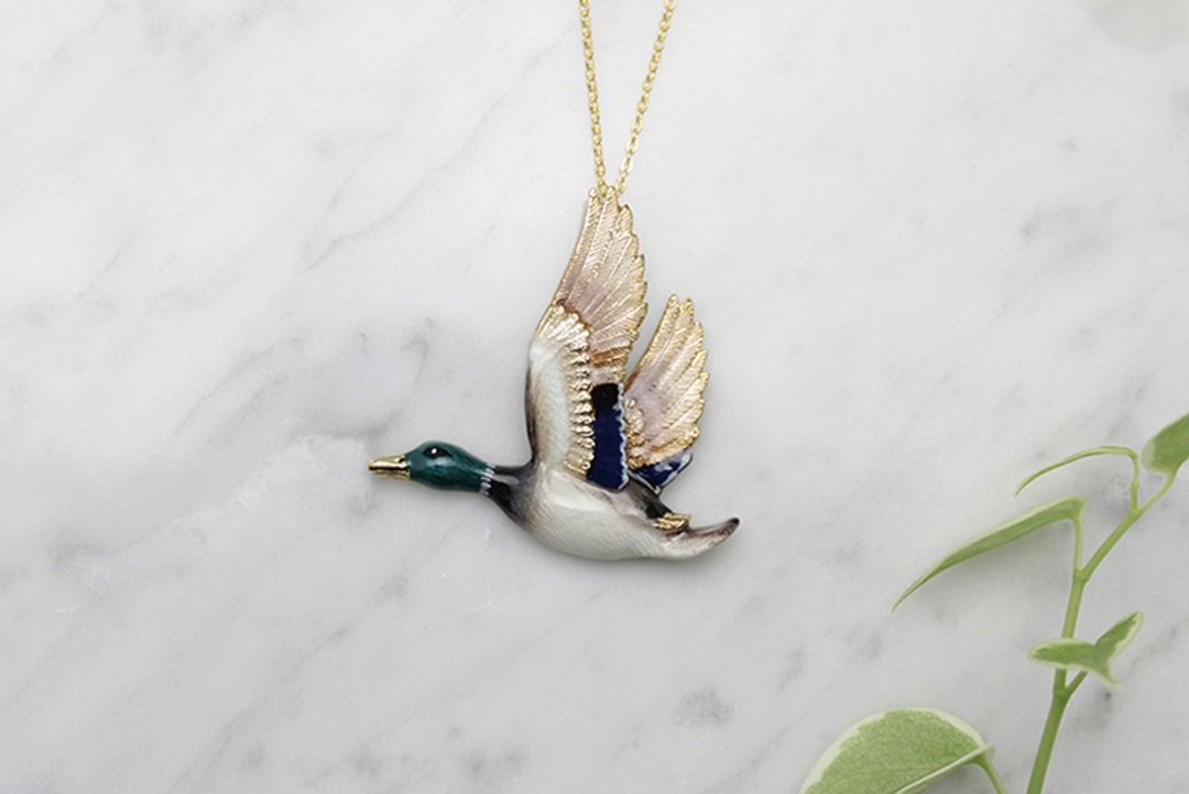 Mallard Duck Pendent Necklace - 项链 - 其他金属 绿色