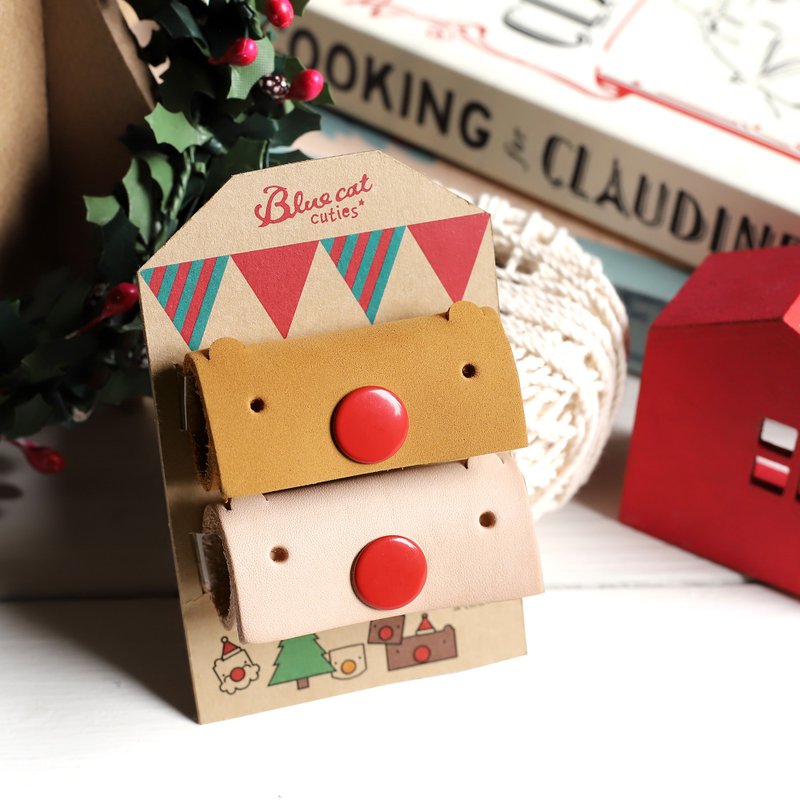 圣诞礼物/圣诞节交换礼物 Xmas Loopy 真皮革手工集线器 麋鹿x2 - 耳机收纳 - 真皮 红色