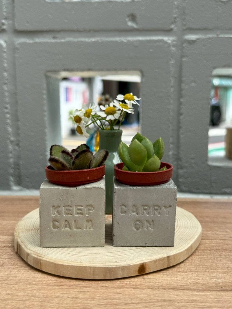 Keep Calm&Carry on 保持冷静 坚持下去 磁铁盆栽组 - 植栽/盆栽 - 水泥 灰色
