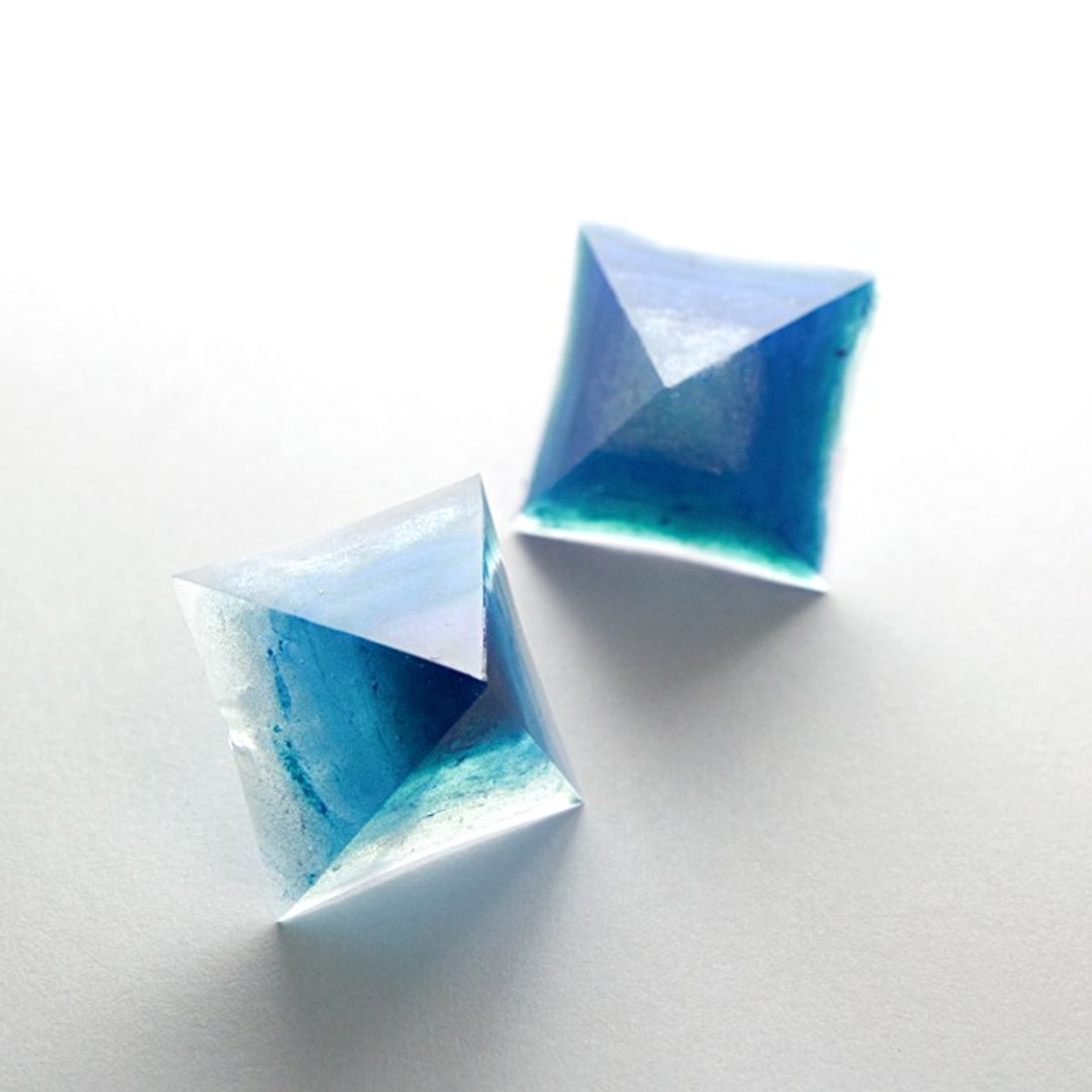 金字塔型耳环（青池） - 耳环/耳夹 - 其他材质 蓝色