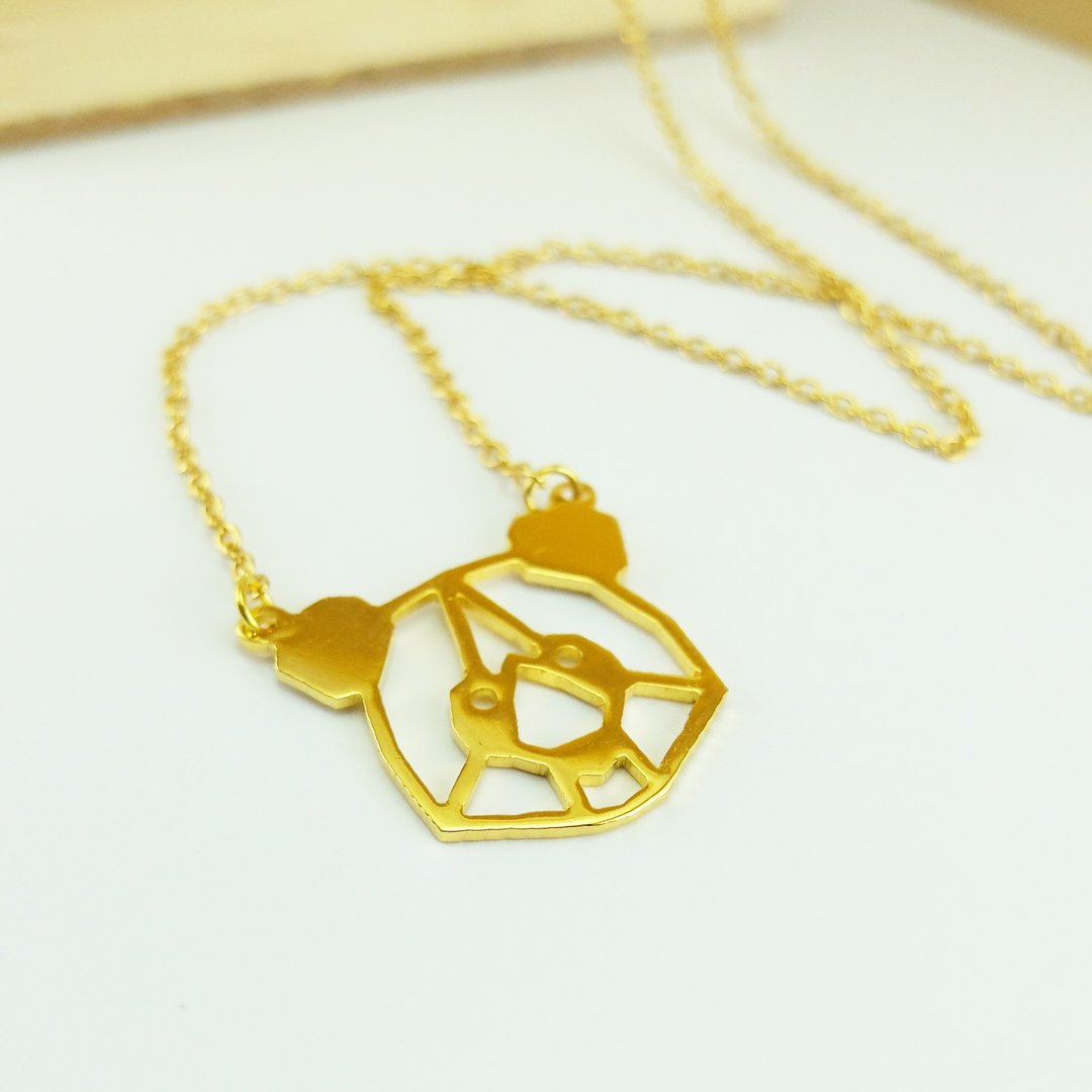 Panda Head Necklace, Geometric Animal Jewelry, Panda Gifts, Gold Plated Pendant - 项链 - 其他金属 金色