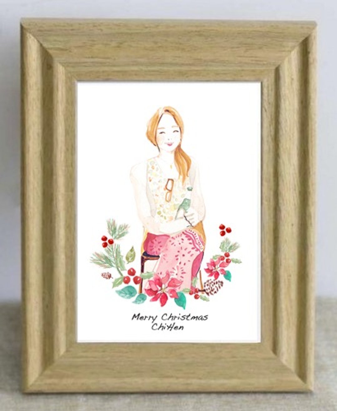/旅行中停接单/水彩肖像画订制 -花草小卡 ‘A5单人全身画’+质感相框 - 订制画像 - 纸 白色