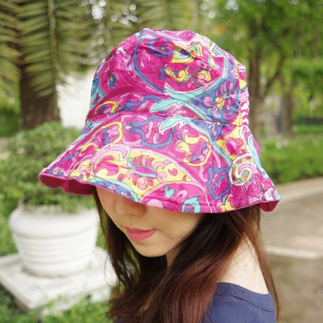 Boho Chic Style 渔夫帽-粉红色遗产图 - 帽子 - 棉 红色