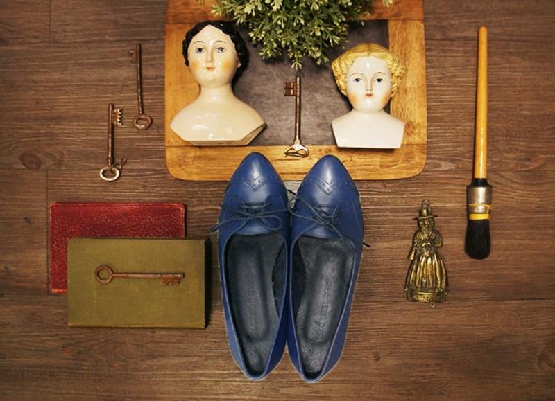 全真皮蓝色乐福牛津鞋 - 女款休闲鞋 - 真皮 