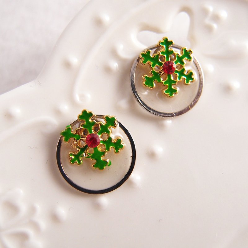 圣诞快乐 - 不痛U型耳夹 不锈钢耳针 硅胶耳针 - 耳环/耳夹 - 珐琅 绿色