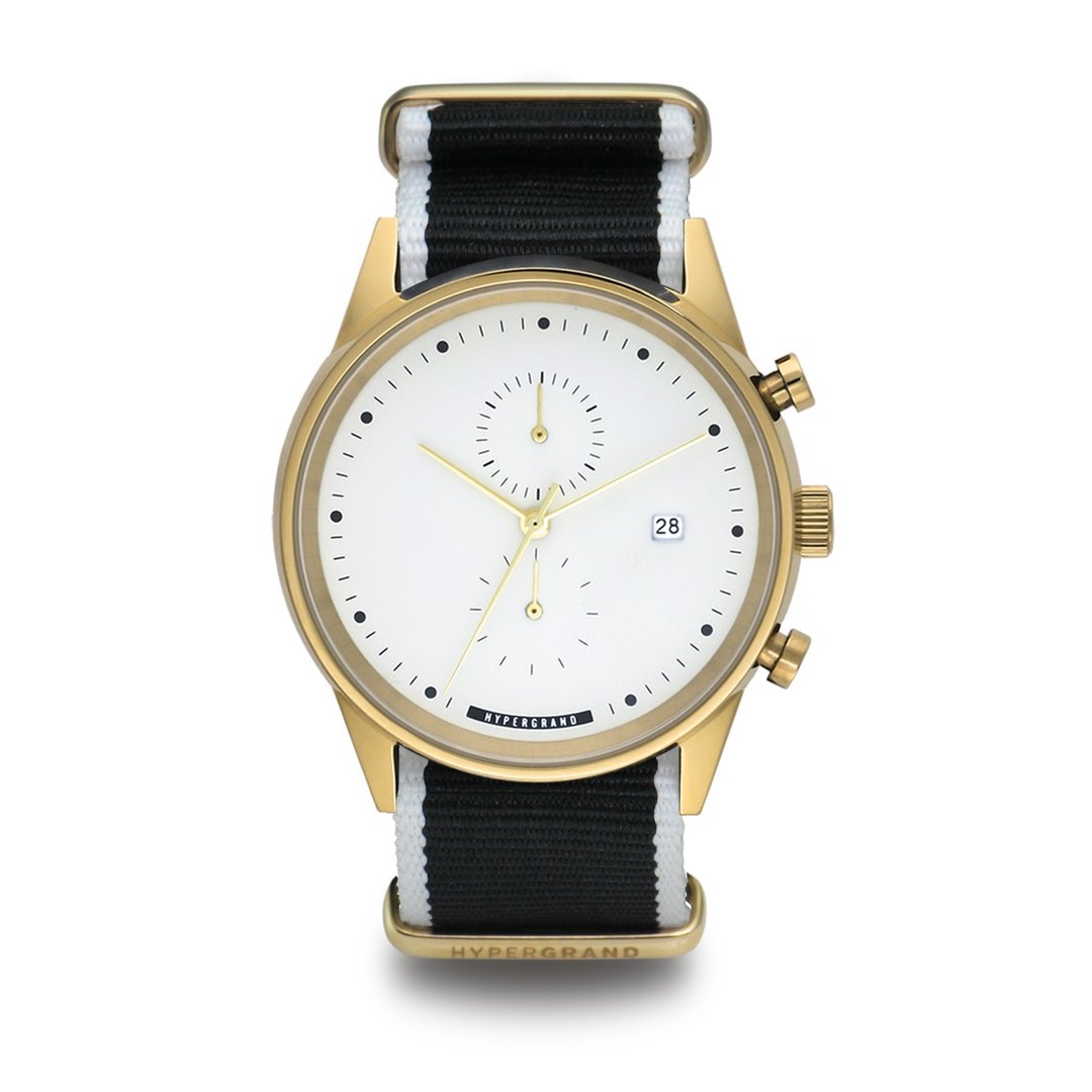 HYPERGRAND - Chrono Gold White Straight Jacquard Mono冷钢计时系列 - 金白表盘黑白斜纹 手表 - 女表 - 纸 黑色