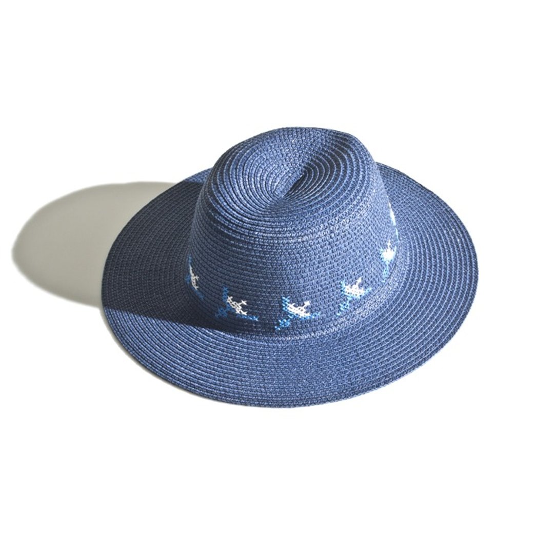x over the basic Blue Straw Hat 蓝色青鸟草帽 - 帽子 - 纸 蓝色