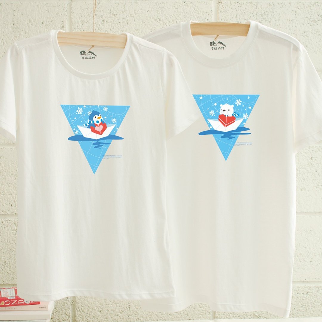 【情人节礼物】南极企鹅和北极熊 情侣装 姊妹装 棉T 短袖T-shirt - 女装 T 恤 - 棉 白色