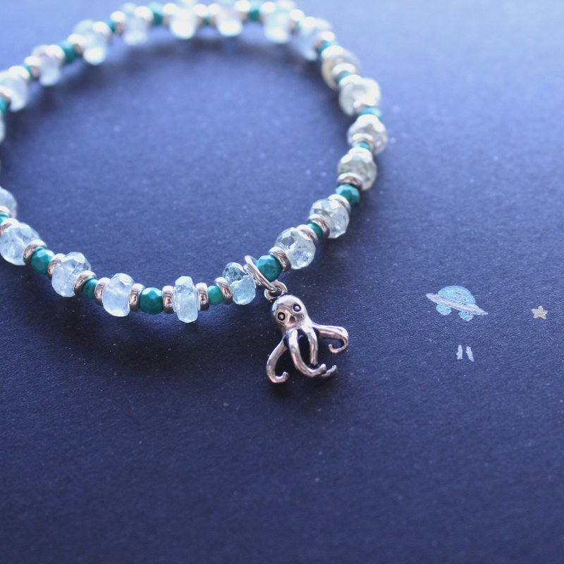 Journal(我来自宇宙)-哔!ET/纯银手作，天然海蓝宝、松石手环手链 - 手链/手环 - 其他材质 绿色